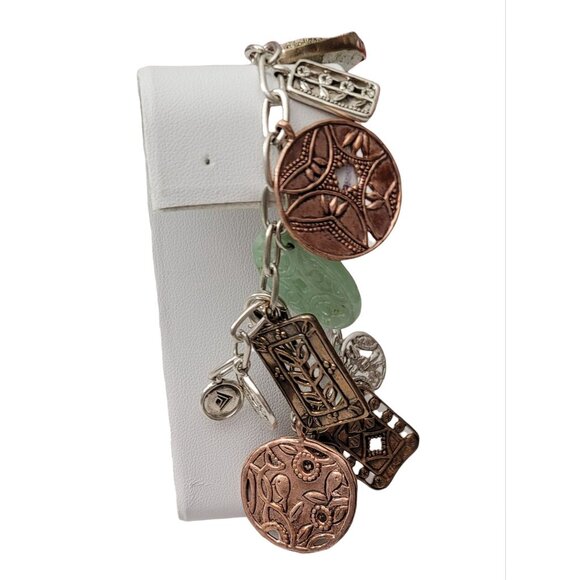 Silpada Sterling Silver Asian Element, Copper Bronze Coin Jade Charm Bracelet - Picture 5 of 6